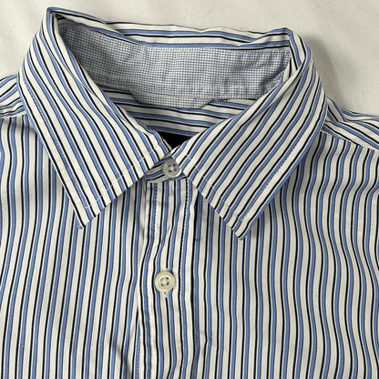 Men's Blue And White Striped Shirt Collar
