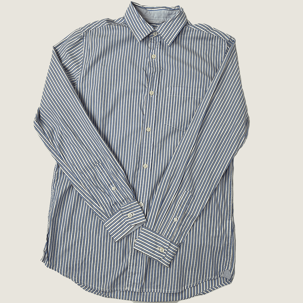 Men's Blue And White Striped Shirt Front
