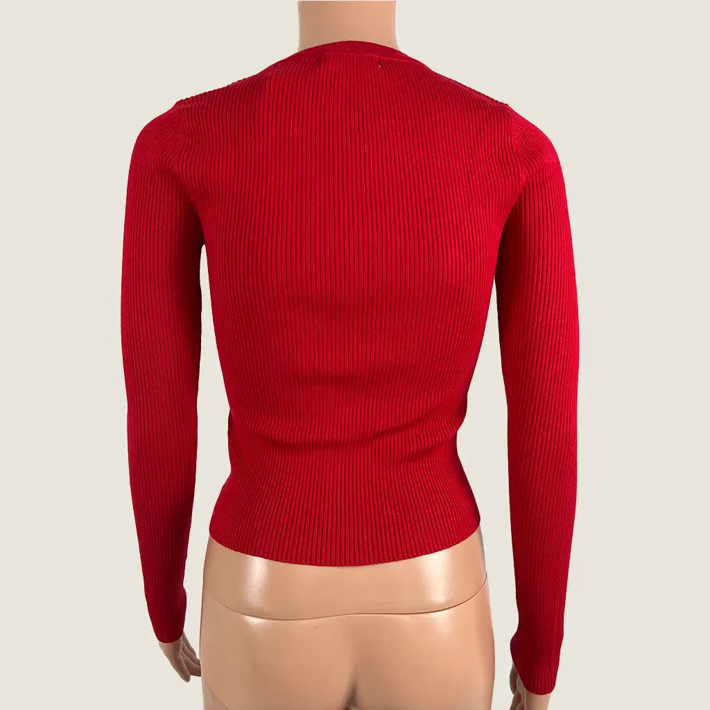 Back View of the Glassons Knit Red Cardigan