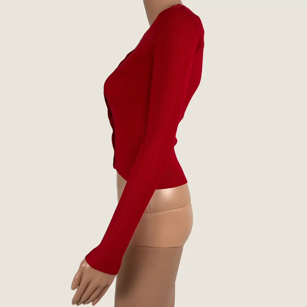 Side View of the Glassons Knit Red Cardigan