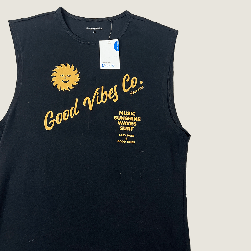 Good Vibes Muscle Tank Front Detail