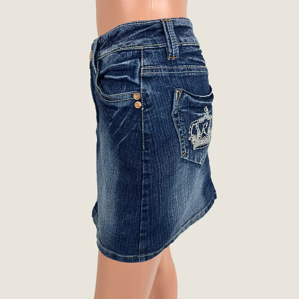 Side View of the Grase Jeans Denim Mini Skirt