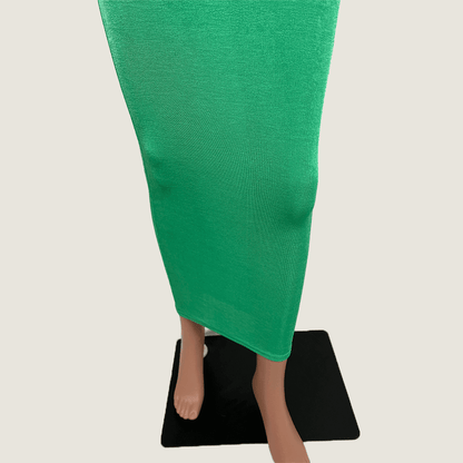 Metallic Green Maxi Backless Tube Dress Hem Detail