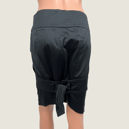 Gucci Black Midi Pencil Skirt Belt & Bow Detail at Knee Back