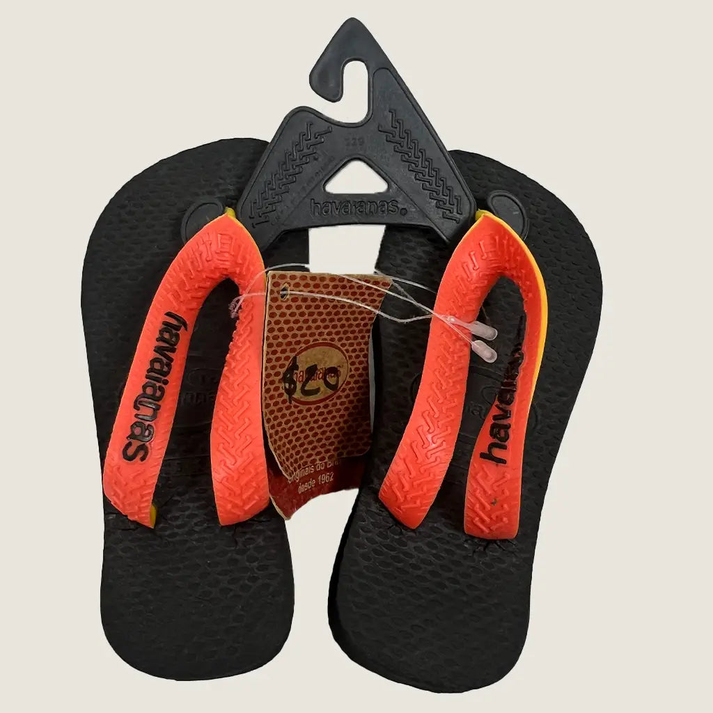 Front View of the Havaianas Baby Flip Flops with Orange straps