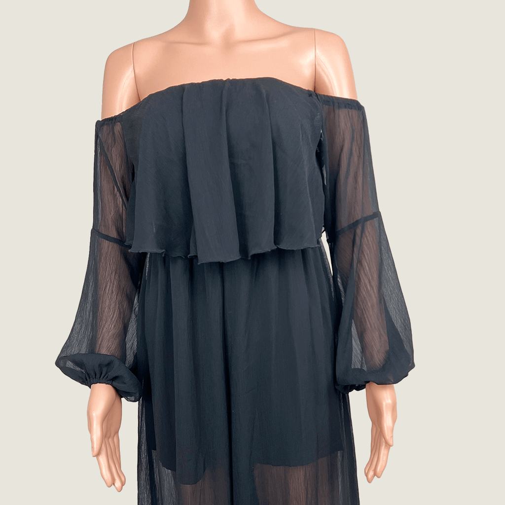 Here Comes The Sun Sheer Black Jumpsuit Front Detail