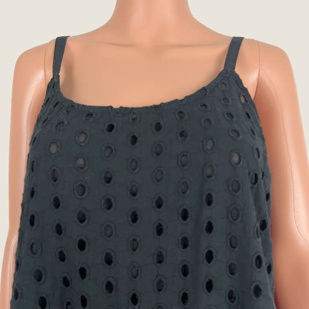 Front Detail View of Holiday Balandra Sleeveless Top in Black