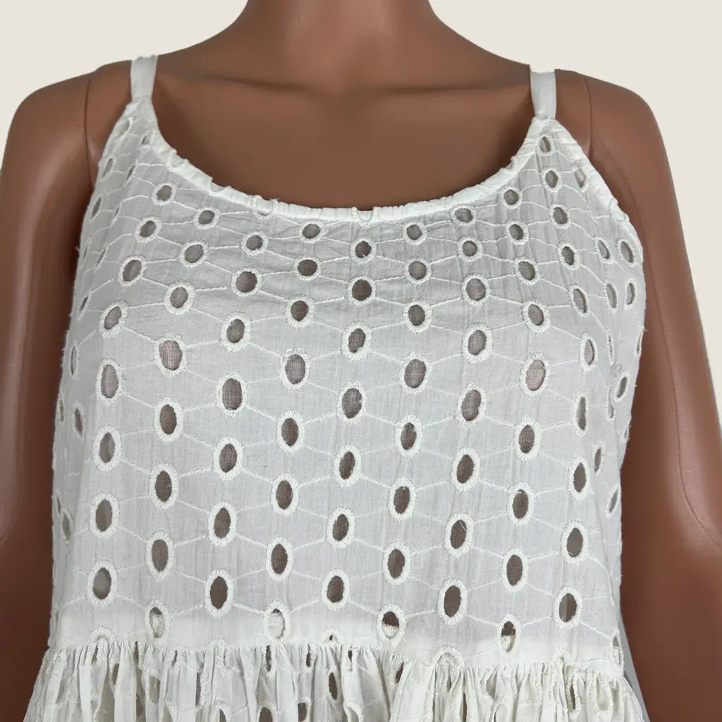 Front Detail View of Holiday Balandra Sleeveless Top in White