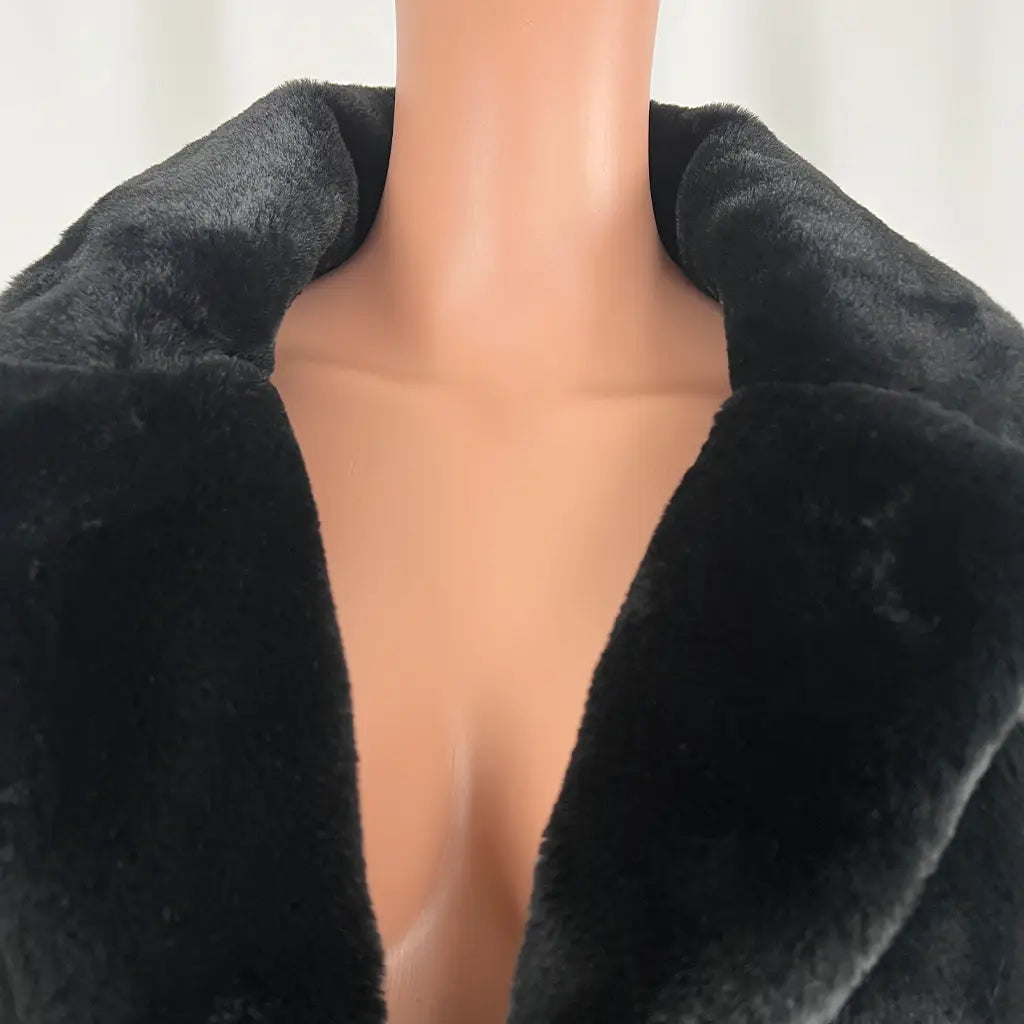 Front Detail View of the Indikah Black Faux Fur Women's Jacket