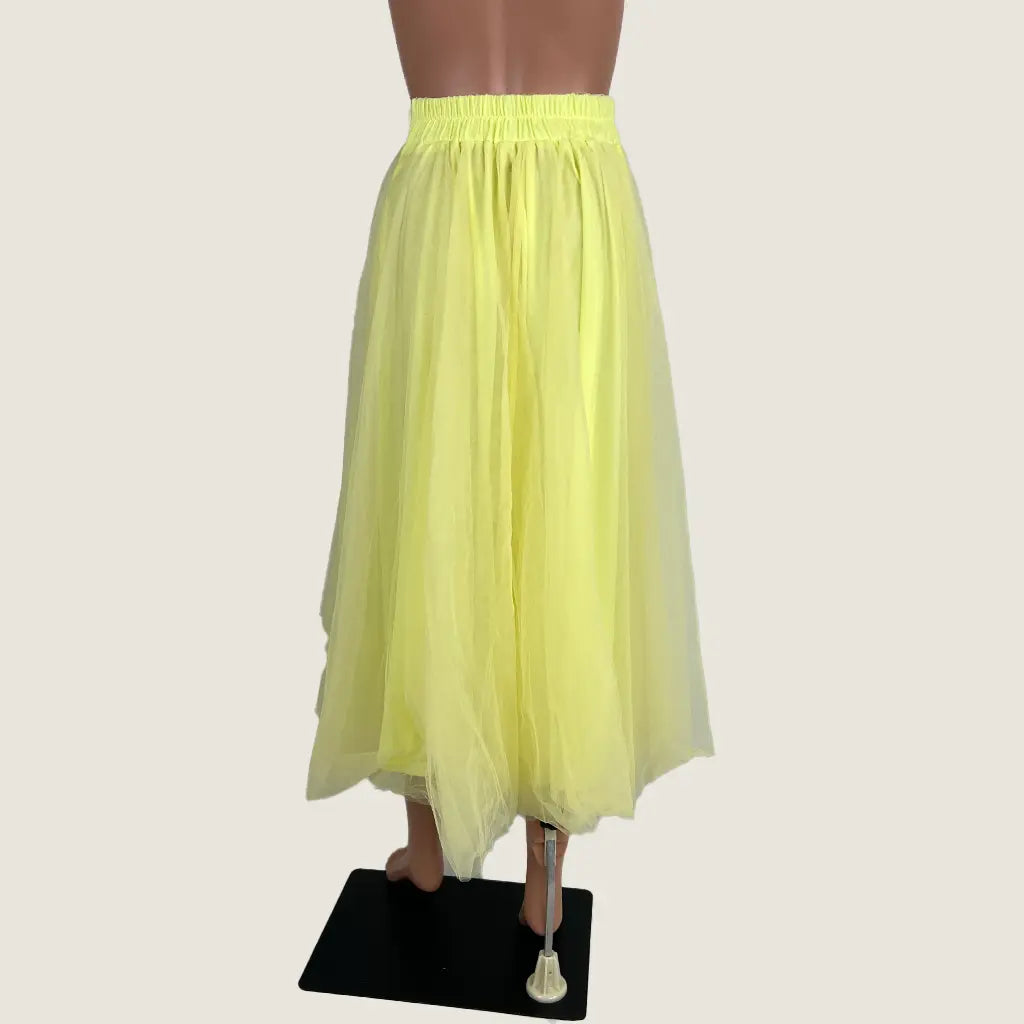 Back View of the Indikah Jasmine Organza Mesh Elasticated Waist Midi Skirt