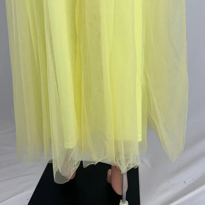 Front Hem View of the Indikah Jasmine Organza Mesh Elasticated Waist Midi Skirt