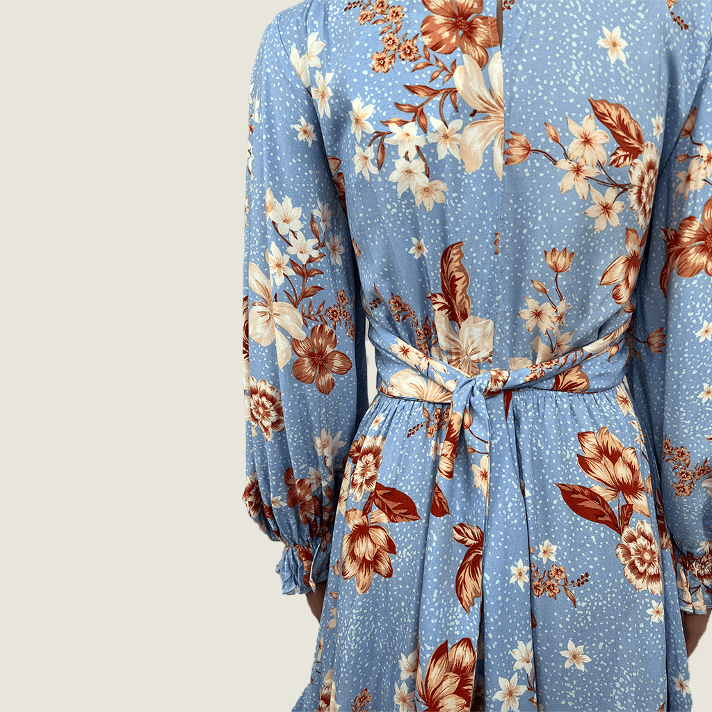 Indikah Long Sleeve Floral Midi Dress Back Detail