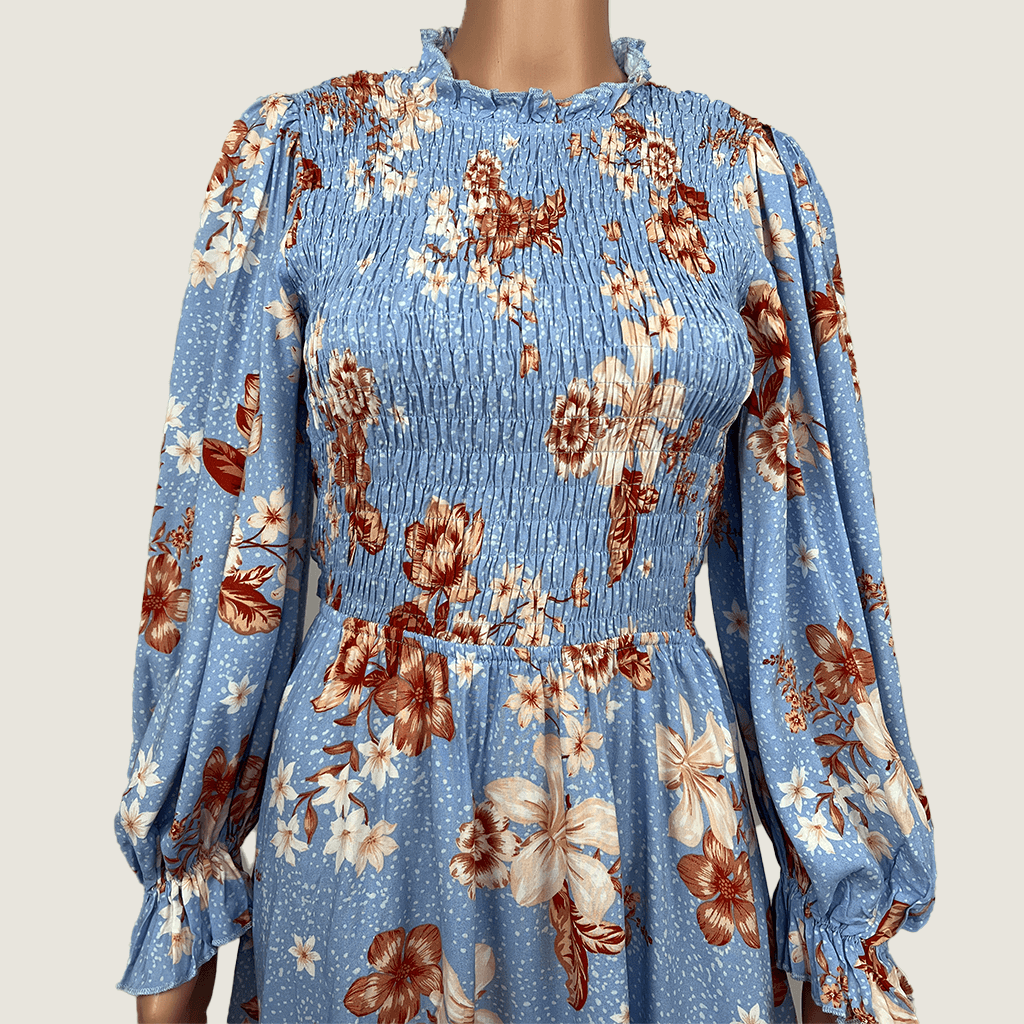 Indikah Long Sleeve Floral Midi Dress Front Detail