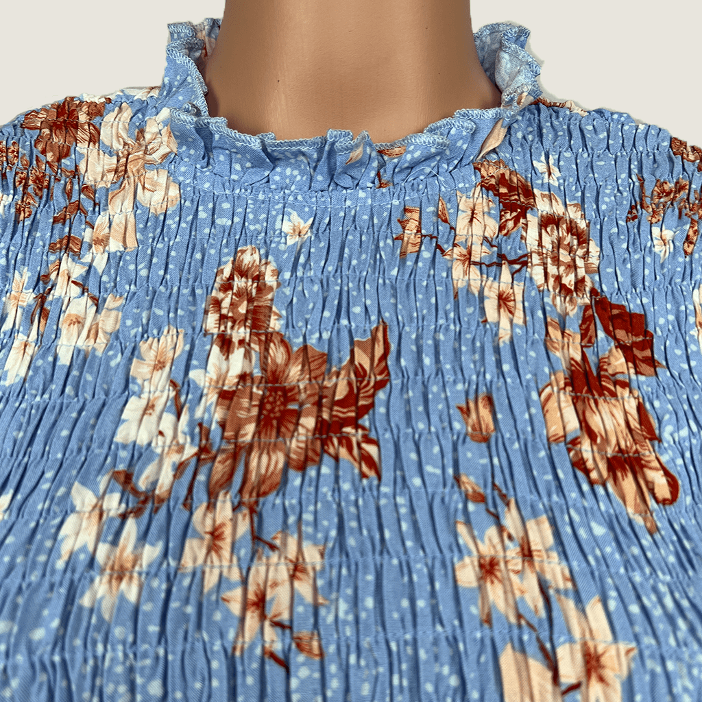 Indikah Long Sleeve Floral Midi Dress Collar Detail