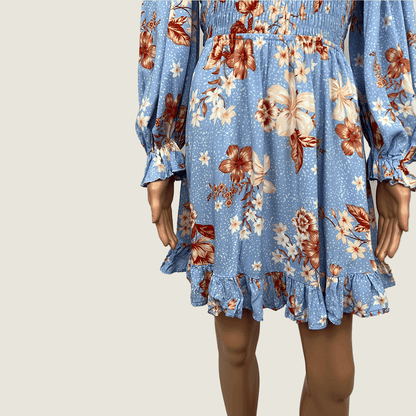Indikah Long Sleeve Floral Midi Dress Skirt Detail