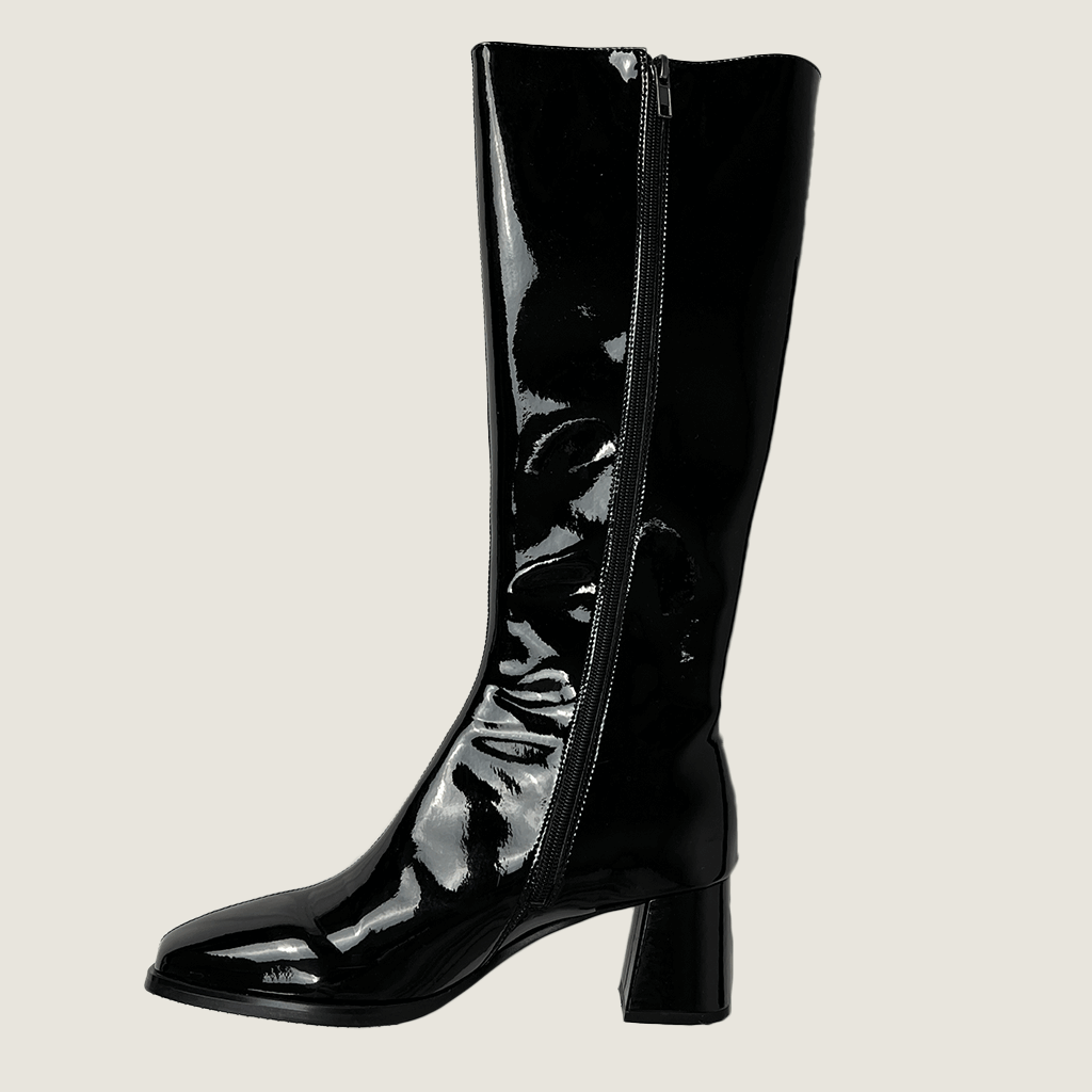 Inking Pot Tall Shiny Patent Leather Boots Zip Side