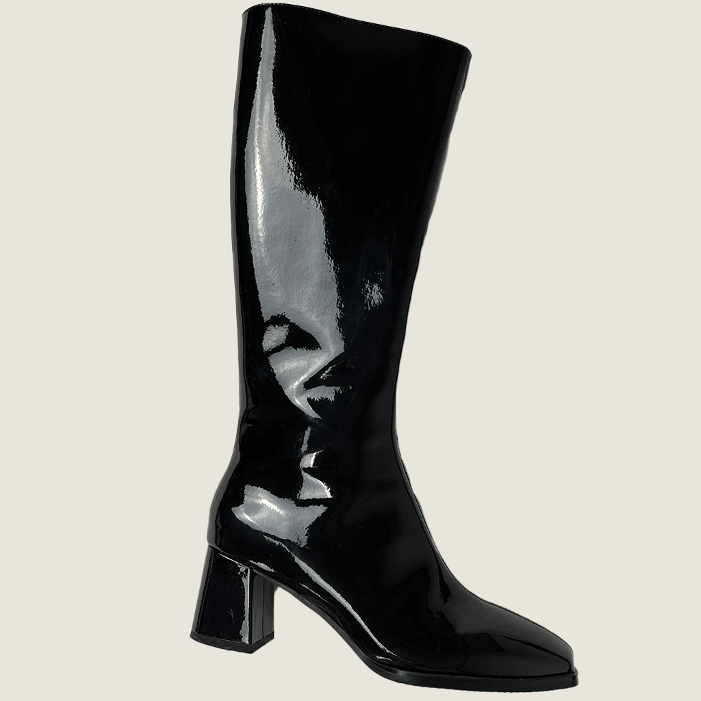Inking Pot Tall Shiny Patent Leather Boots Outer Side