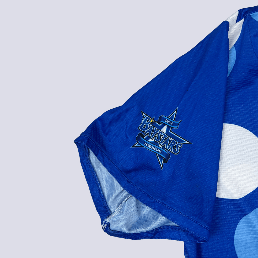 Sleeve detail view of the Japanese Baseball Jersey-Blue_Yokohama