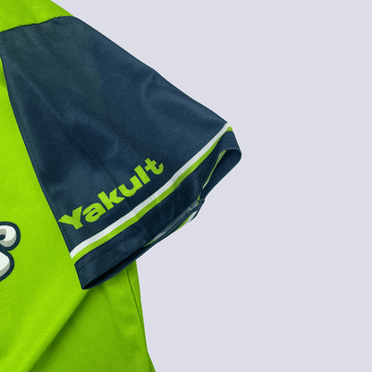 Sleeve detail view of the Japanese baseball jersey-green Swallows