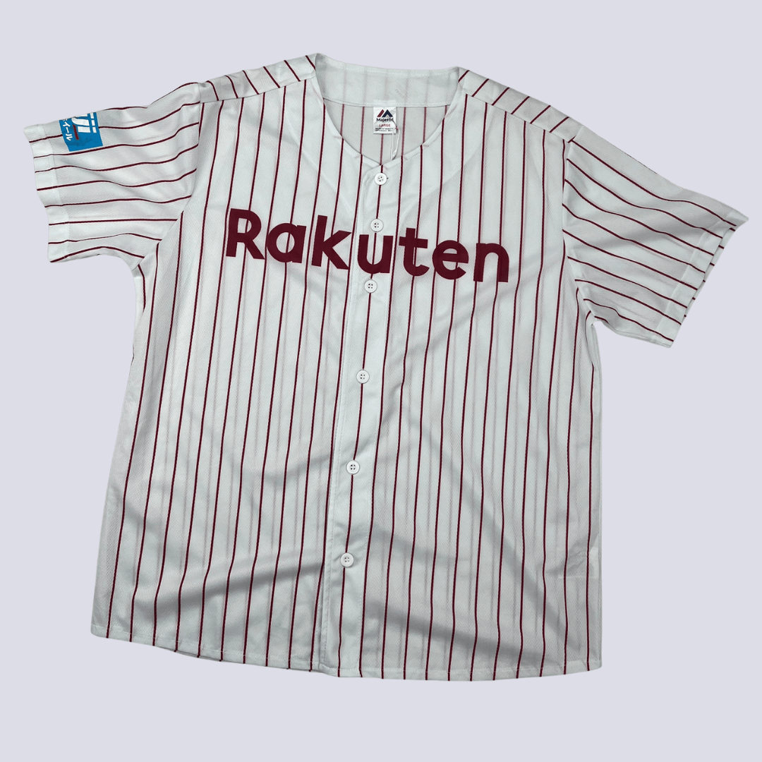 Front view of the Japanese baseball jersey_Rakuten red and white strips