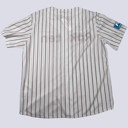 Back view of the Japanese baseball jersey_Rakuten red and white strips