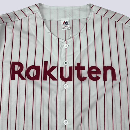 Front detail view of the Japanese baseball jersey_Rakuten red and white strips