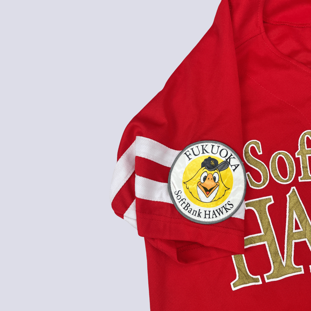 Sleeve detail view of the Japanese Baseball jersey - Red Soft Bank Hawks