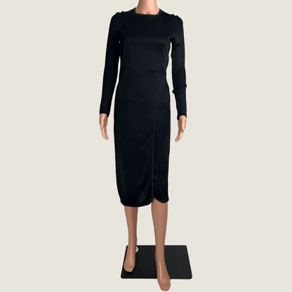 Front view of the Josh Goot black midi knit long sleeve dress