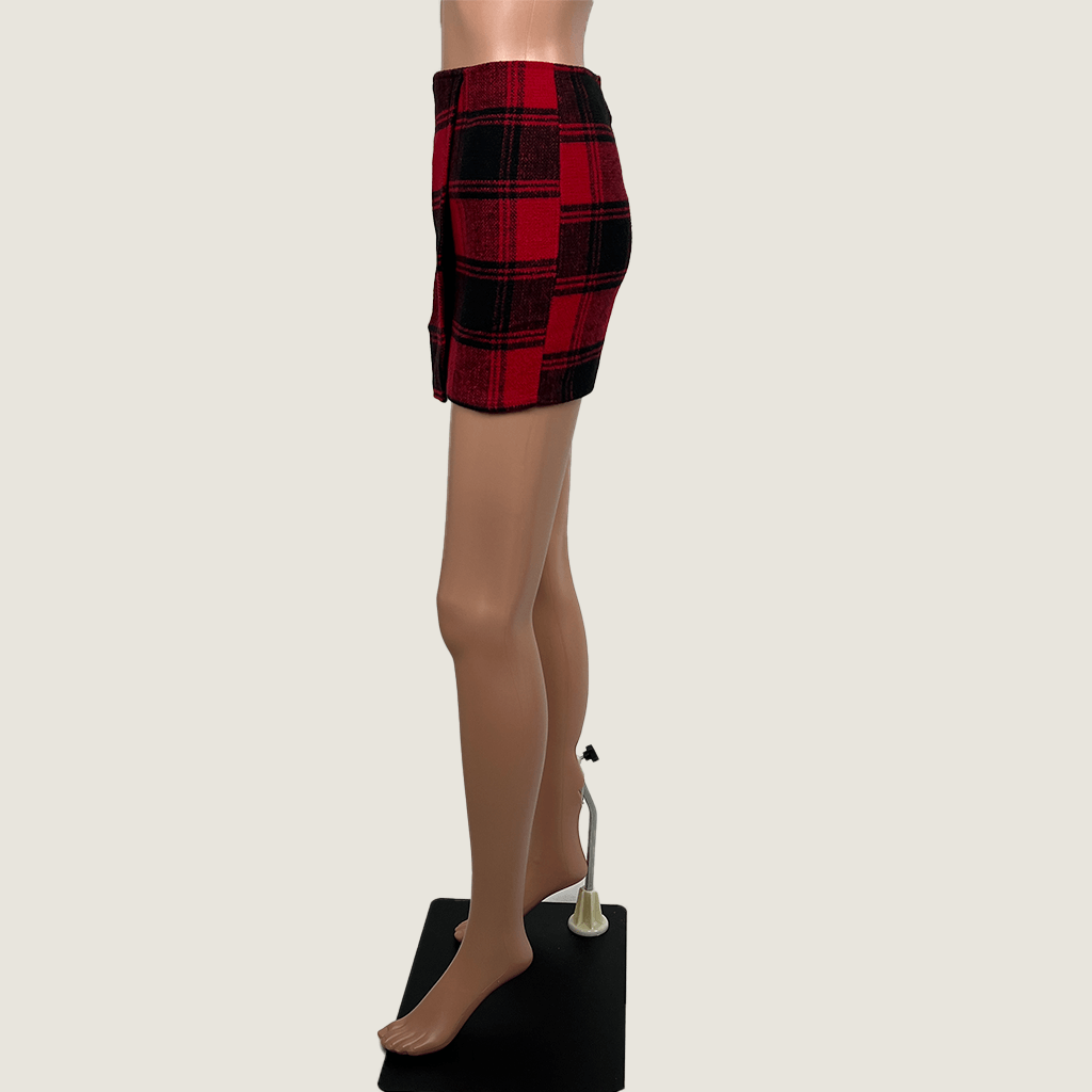 Woman's Plaid Mini Skirt Side