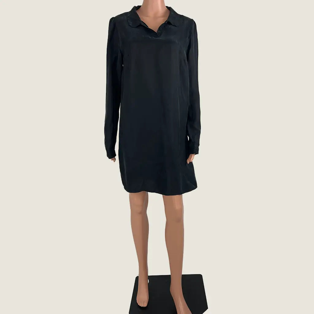 Front View of the Katherine Black Shirt Midi Dress