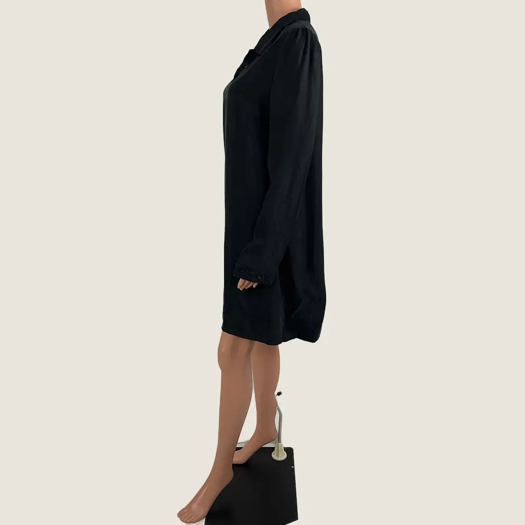 Side View of the Katherine Black Shirt Midi Dress