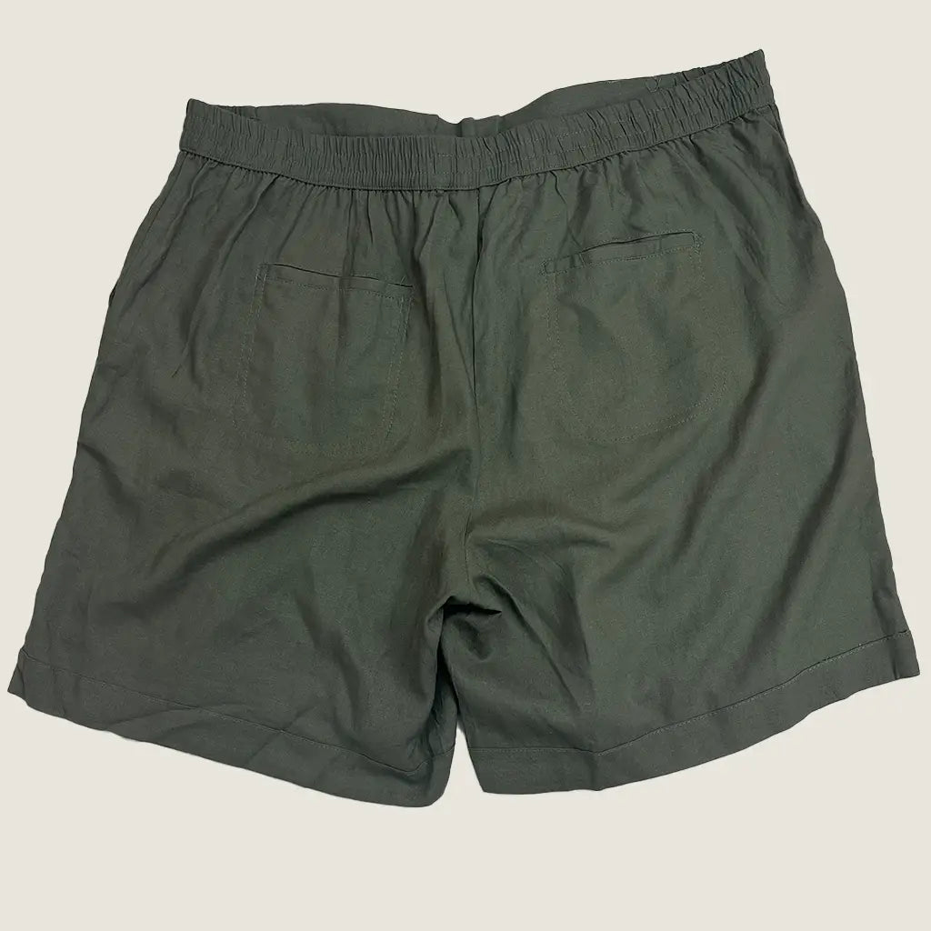 Back View of the Katies Linen Blend Tie Front Khaki Short