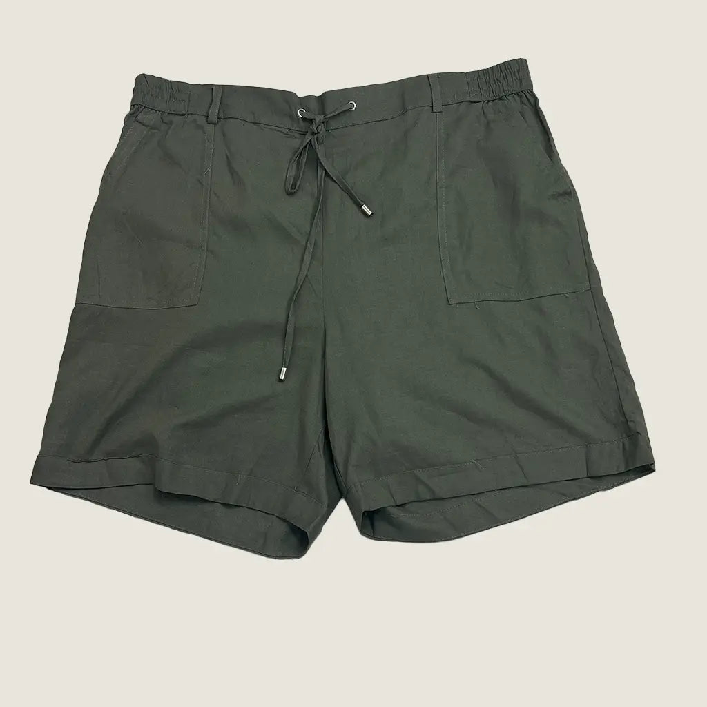 Front View of the Katies Linen Blend Tie Front Khaki Short