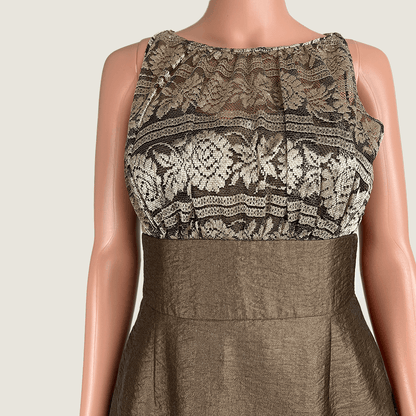 Front close up view of the Kay Unger New York Bronze Dress 