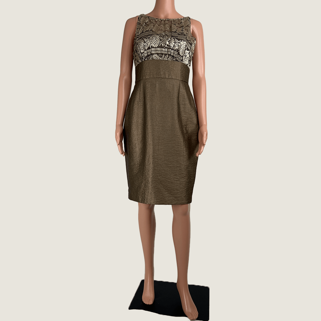 Front view of the Kay Unger New York Bronze Dress 