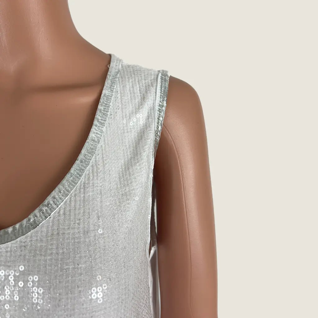 Collar View La Strada White Sequin Tank