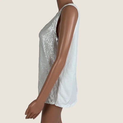 Side View La Strada White Sequin Tank