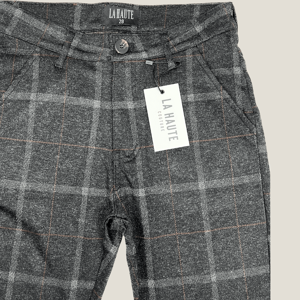 Men's La Haute Couture Dark Check Pants Front Detail