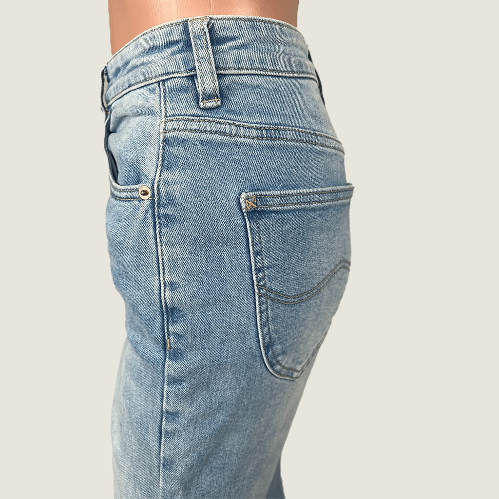 Side Close Up  View of the Lee High Licks Crop Denim Jeans