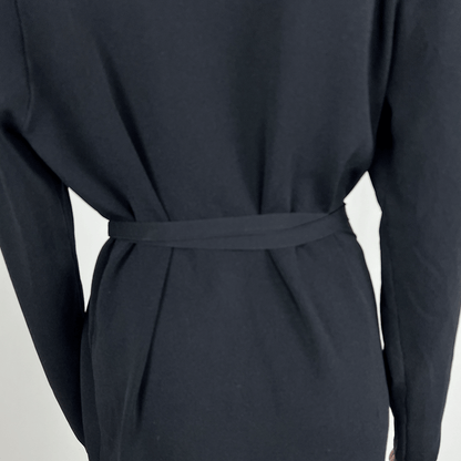 Back Detail View of the Legoe Black Knit Wrap Midi Dress