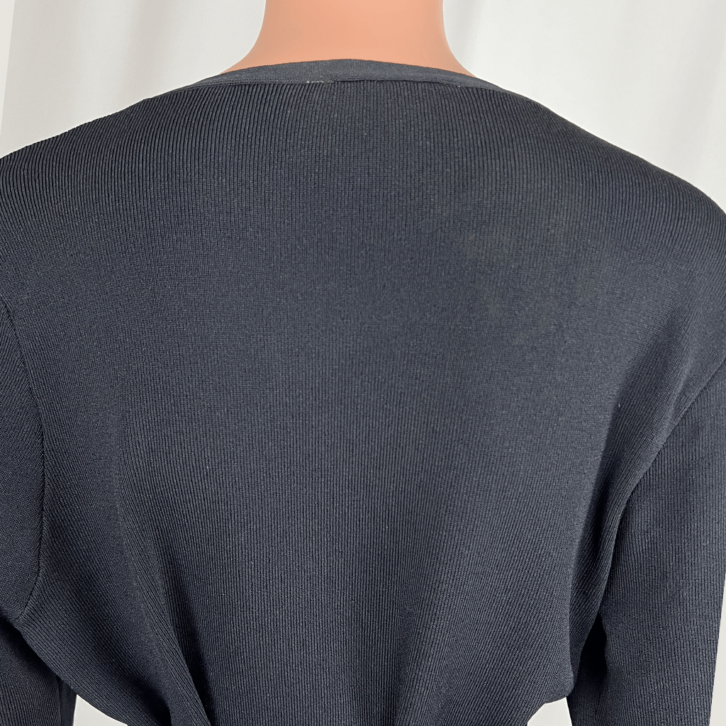 Back View of the Legoe Black Knit Wrap Midi Dress