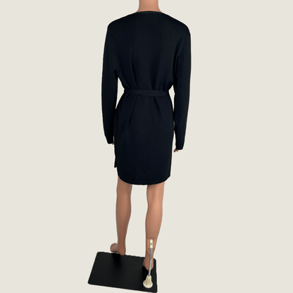 Back View of the Legoe Black Knit Wrap Midi Dress