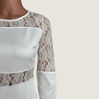 Close up front view of Levantine White Cut Out Midi Dress 