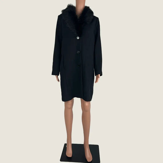 Front View of the Liz Jordan Faux Fur Collar Coat