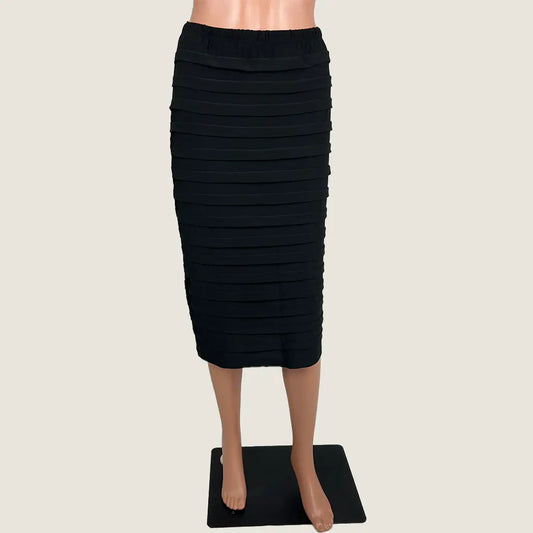 Front View of the Liz Jordan After Dark Pintuck Pencil Skirt