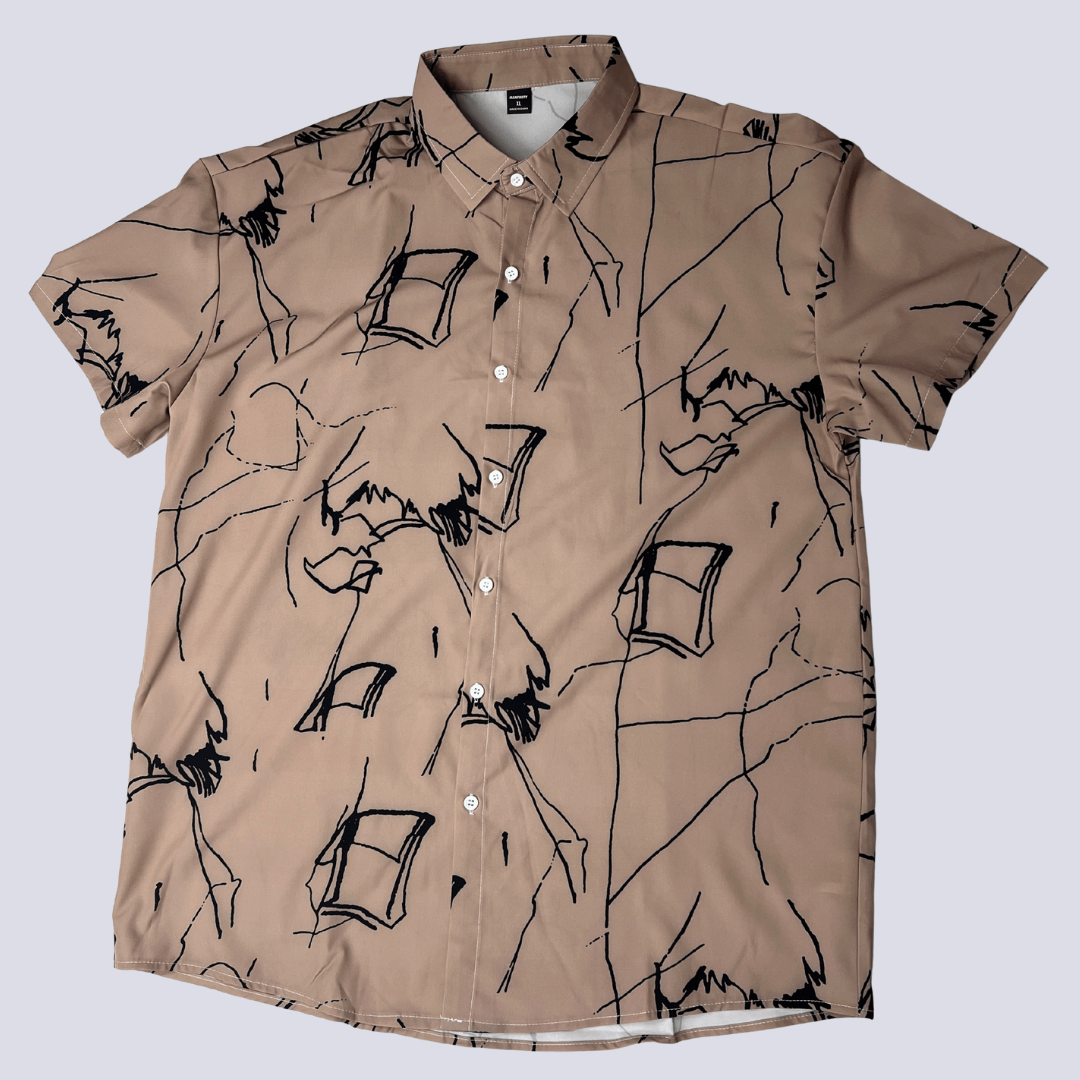 Front view of the Manfinity brown abstract pattern shirt