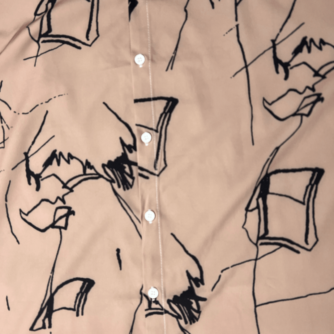 Front detail view of the Manfinity brown abstract pattern shirt