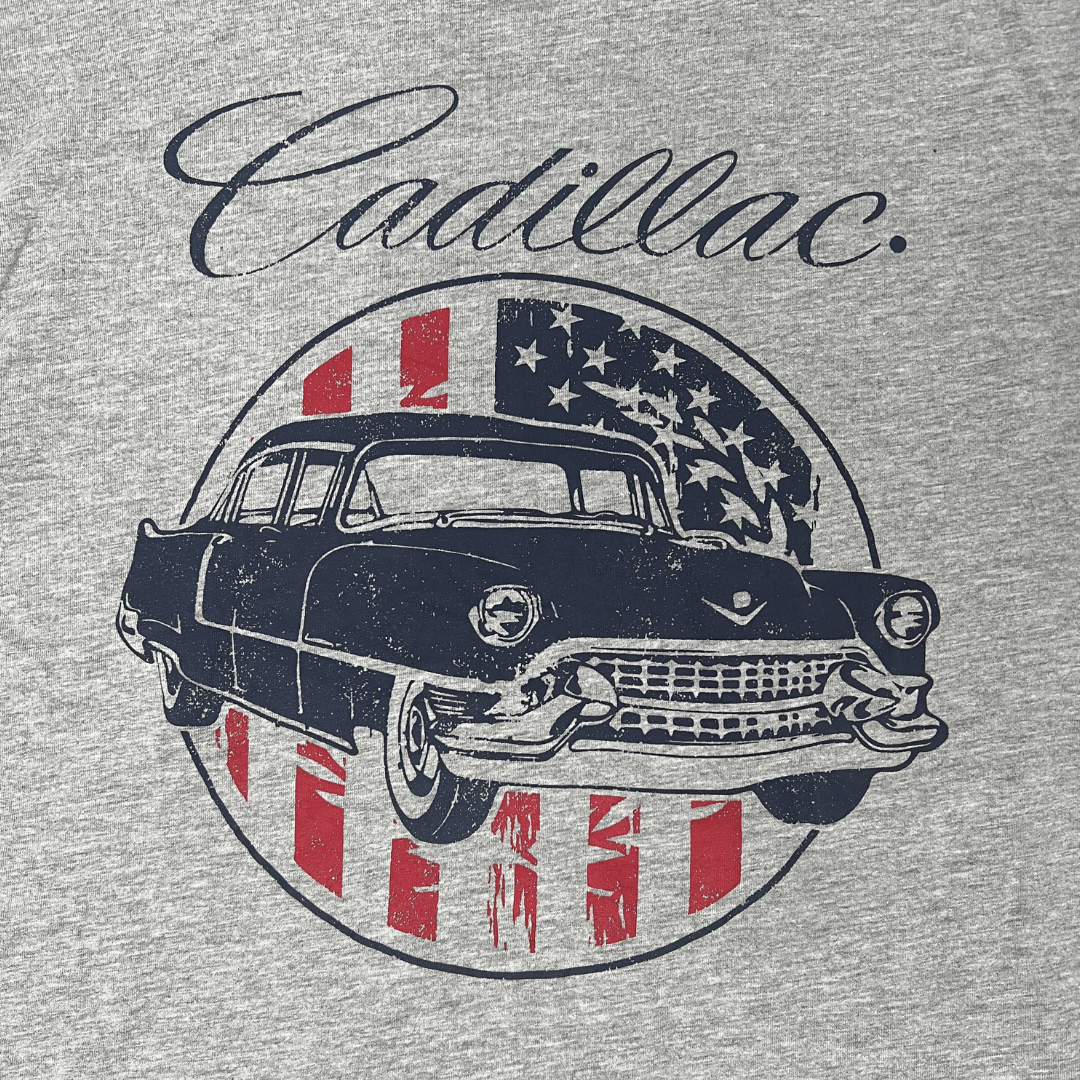 Front graphic detail view of the men's Cadillac T-Shirt