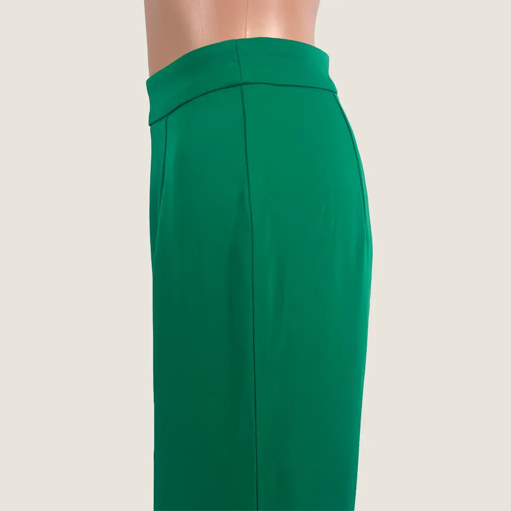 Side Detail View of the Meshki Woman's Pant Green Wide Leg