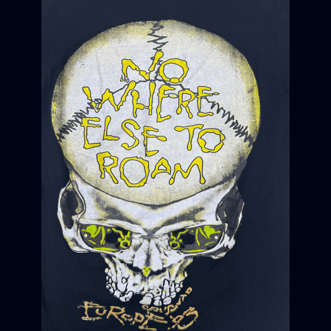 Front detail of skull image view of the Vintage Metallica Nowhere Else To Roam